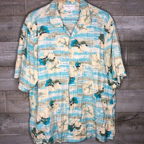 International Tour vintage silk blend tropical vacation button down dress shirt - Picture 1 of 3